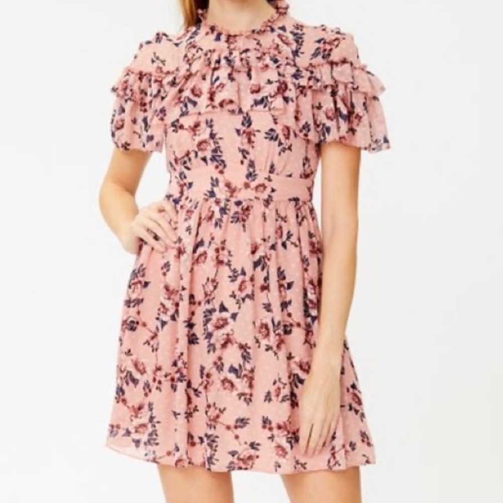 Kate Spade Prairie Rose Silk Mini Dress Pink Peony Floral Print Ruffle 8